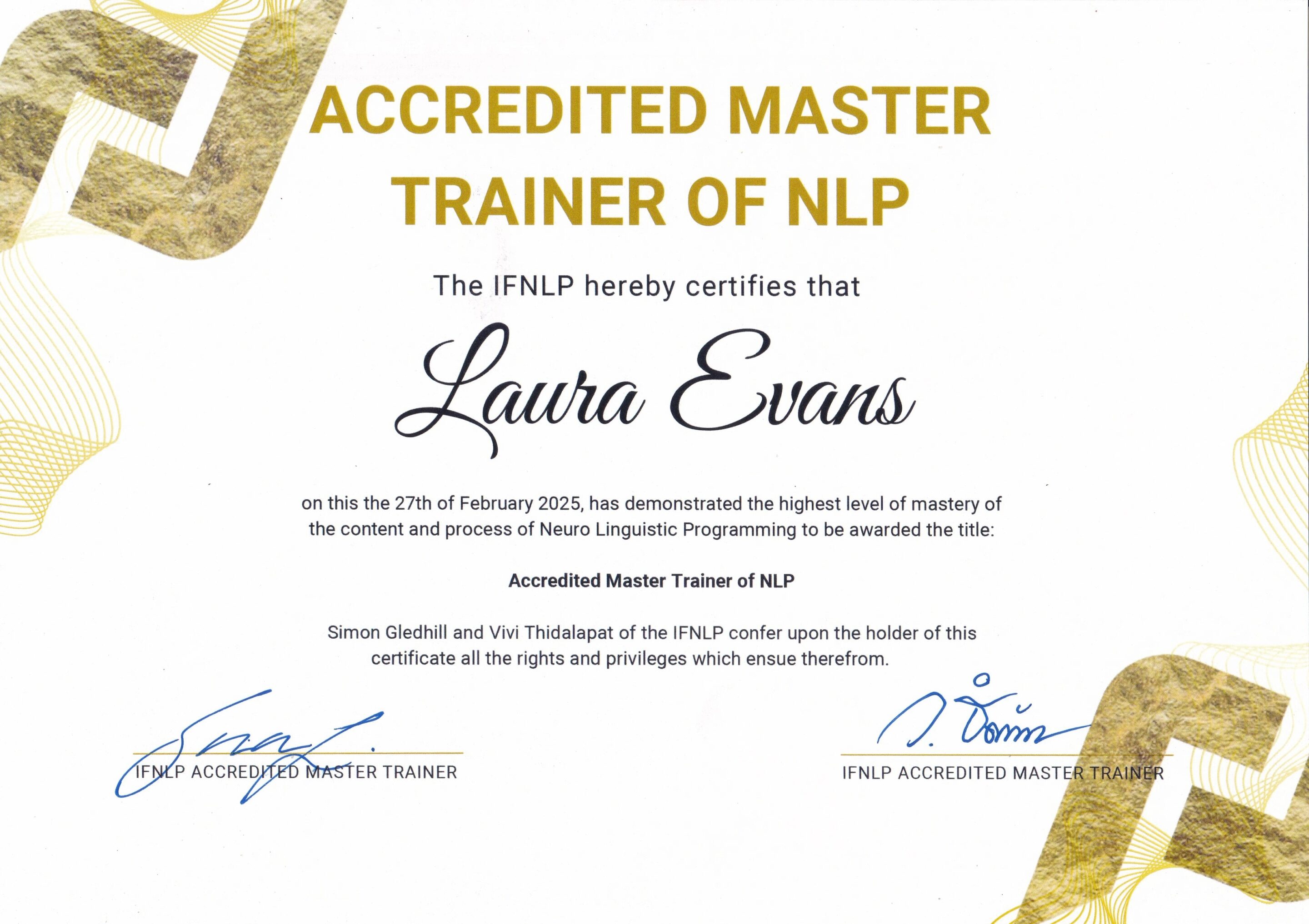 IFNLP Master Trainer of NLP Laura Evans IFNLP Master Trainer of NLP Laura Evans